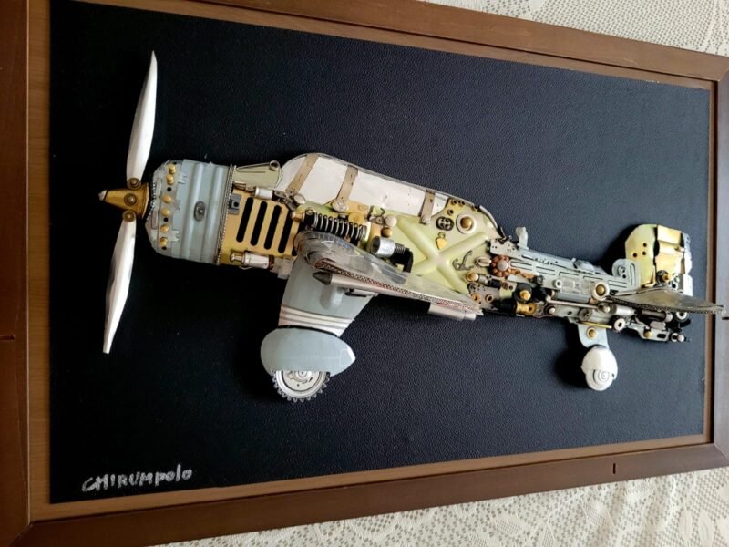 Quadro de Avião da 2a Guerra T-28 TROJAN em 3D feito com material reciclável de eletrônicos